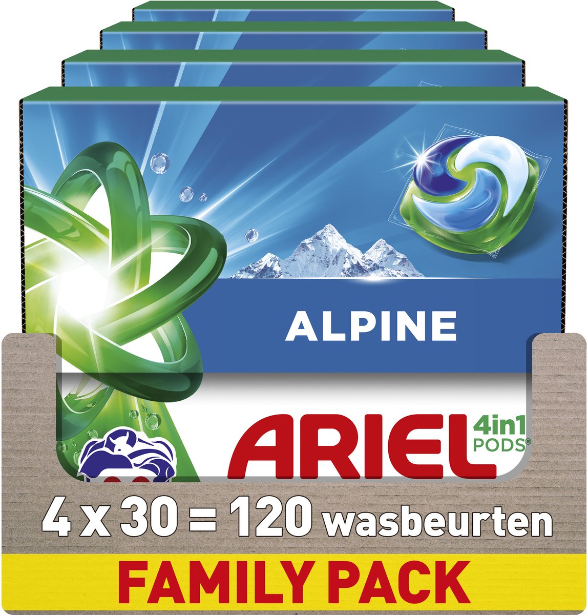 Ariel 4-i-1 vaskemiddelbælg alpine - 4 x 30 vaske
