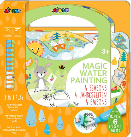 Avenir magisk vandmaleri: bog 4 årstider 21,7x2x22,7cm, 6 genanvendelige sider med 3-i-1 spil, 3+