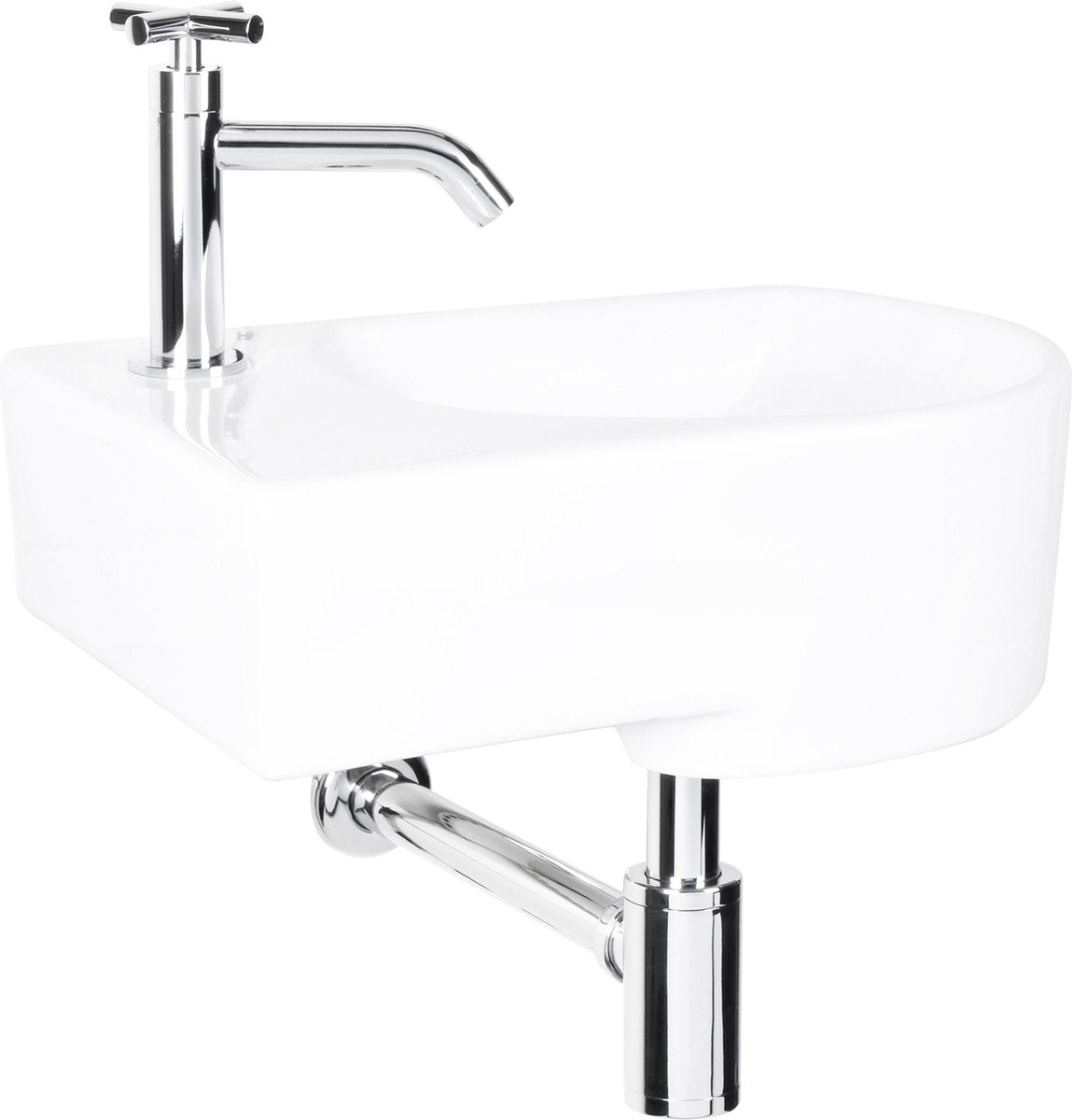 Differnz appollo fontænetoilet venstre - sæt - fontæne 41 x 27 cm inkl. hane og sifon - keramik - hvid