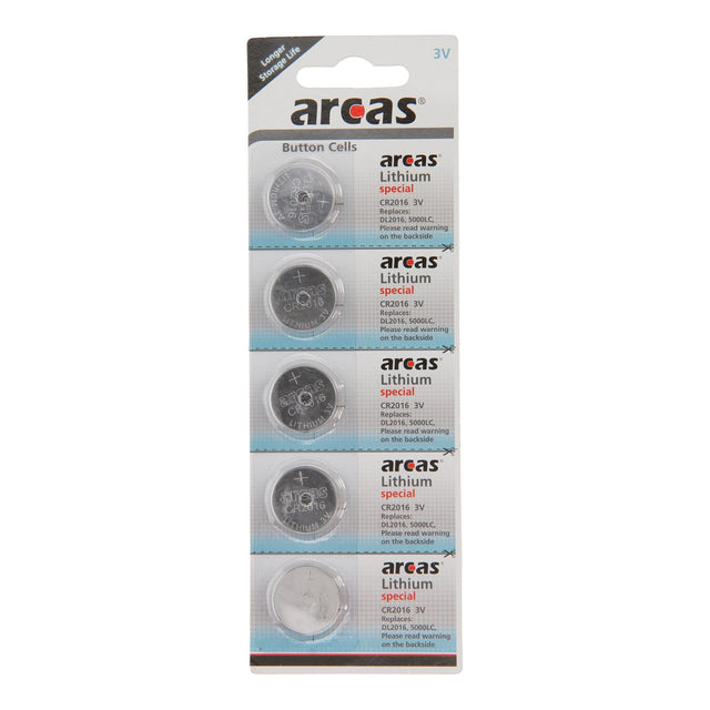 Batterisalg europa arcas batteri lithium cr2016 3v, 5 stk.