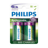Batterisalg europa genopladelige batterier philips genopladelige nimh d hr20 3000mah, 2 stk.