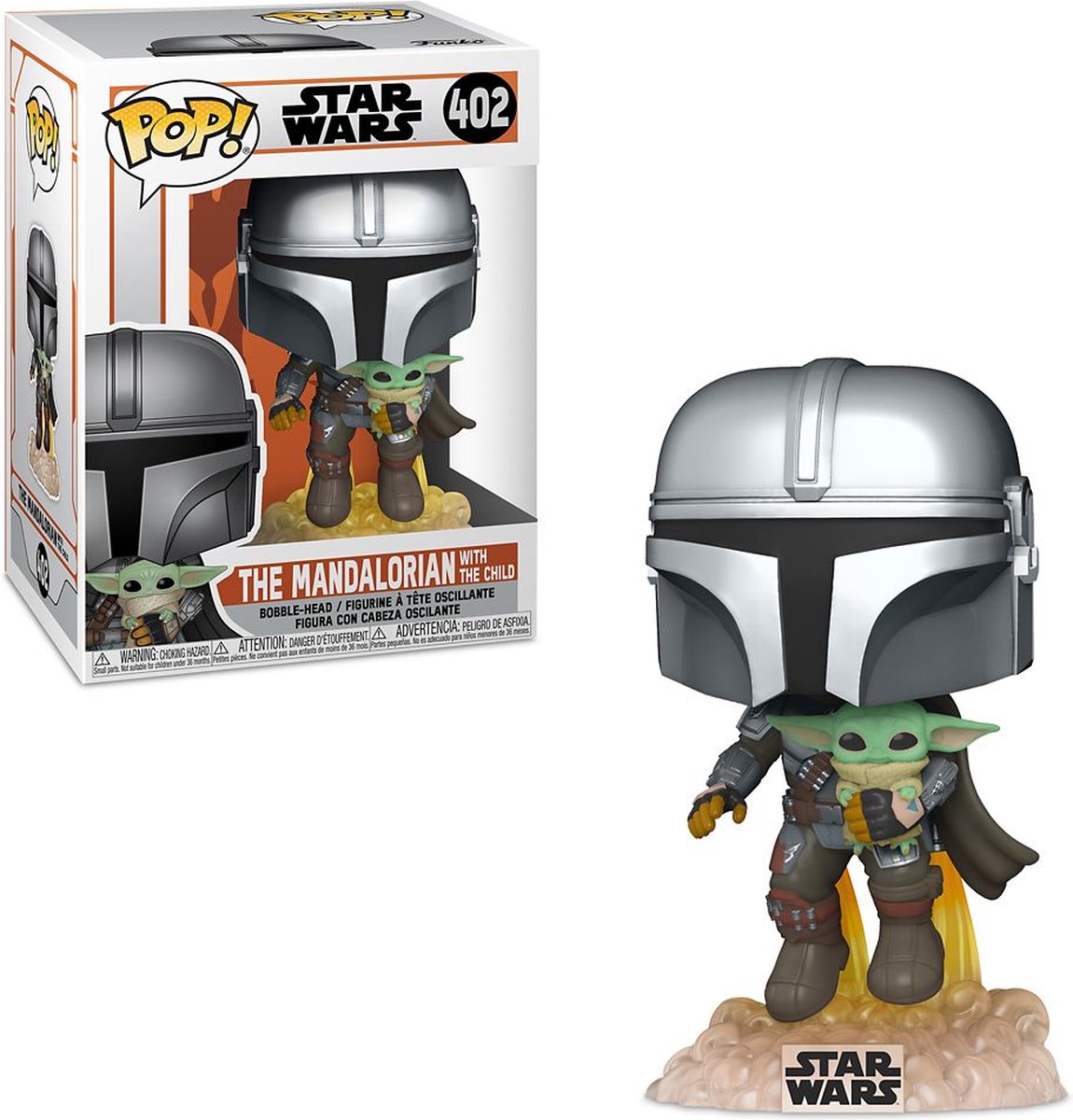 Funko pop star wars: mandalorianeren, der flyver med jetpack og barn - pop #402