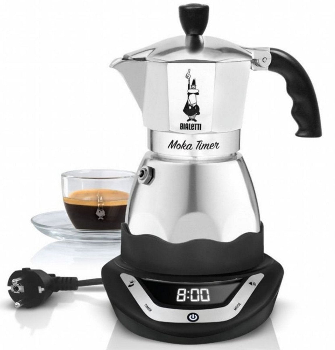 Bialetti easy timer moka espressomaskine - perkolator - 3 kopper - elektrisk - aluminium