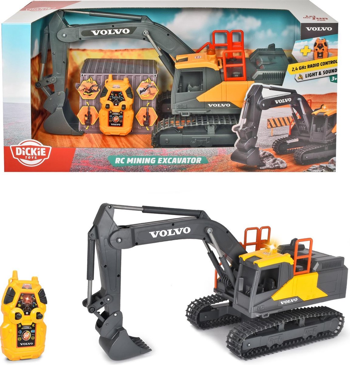 Dickie toys rc volvo gravemaskine - fra 3 år - lys og lyd - styrbar