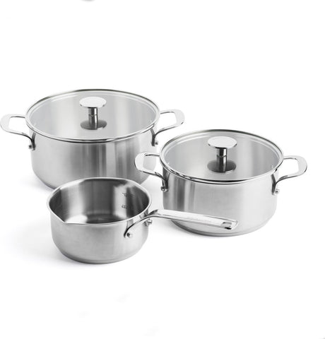 Kitchenaid grydesæt i rustfrit stål 5-delt - 16 20 24cm - 1,5 3,1 4,8l - pfas-fri - rustfrit stål grydesæt - induktionsgrydesæt - ovnsikker op til 220°c - med glaslåg - sølv