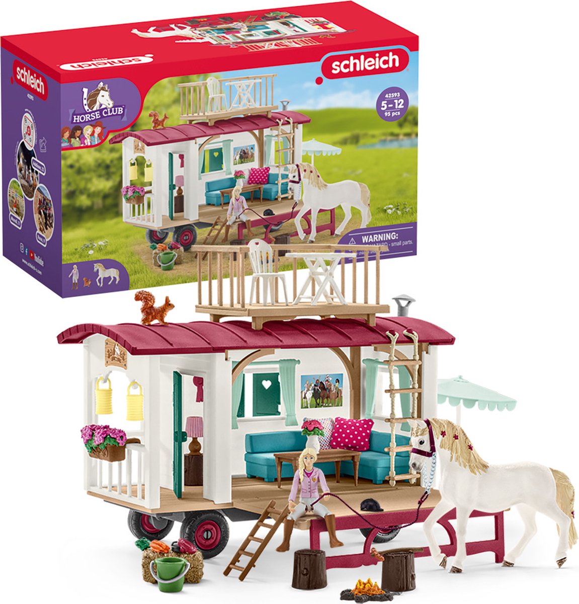 Schleich hesteklub - campingvogn til hemmelige klubmøder - børnelegetøj til drenge og piger - 5 til 12 år - 42593