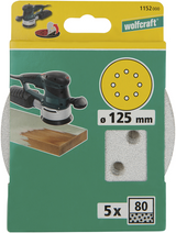 Wolfcraft selvklæbende slibeskiver | perforeret | k80 | ø125 mm | 5 styk - 1152000