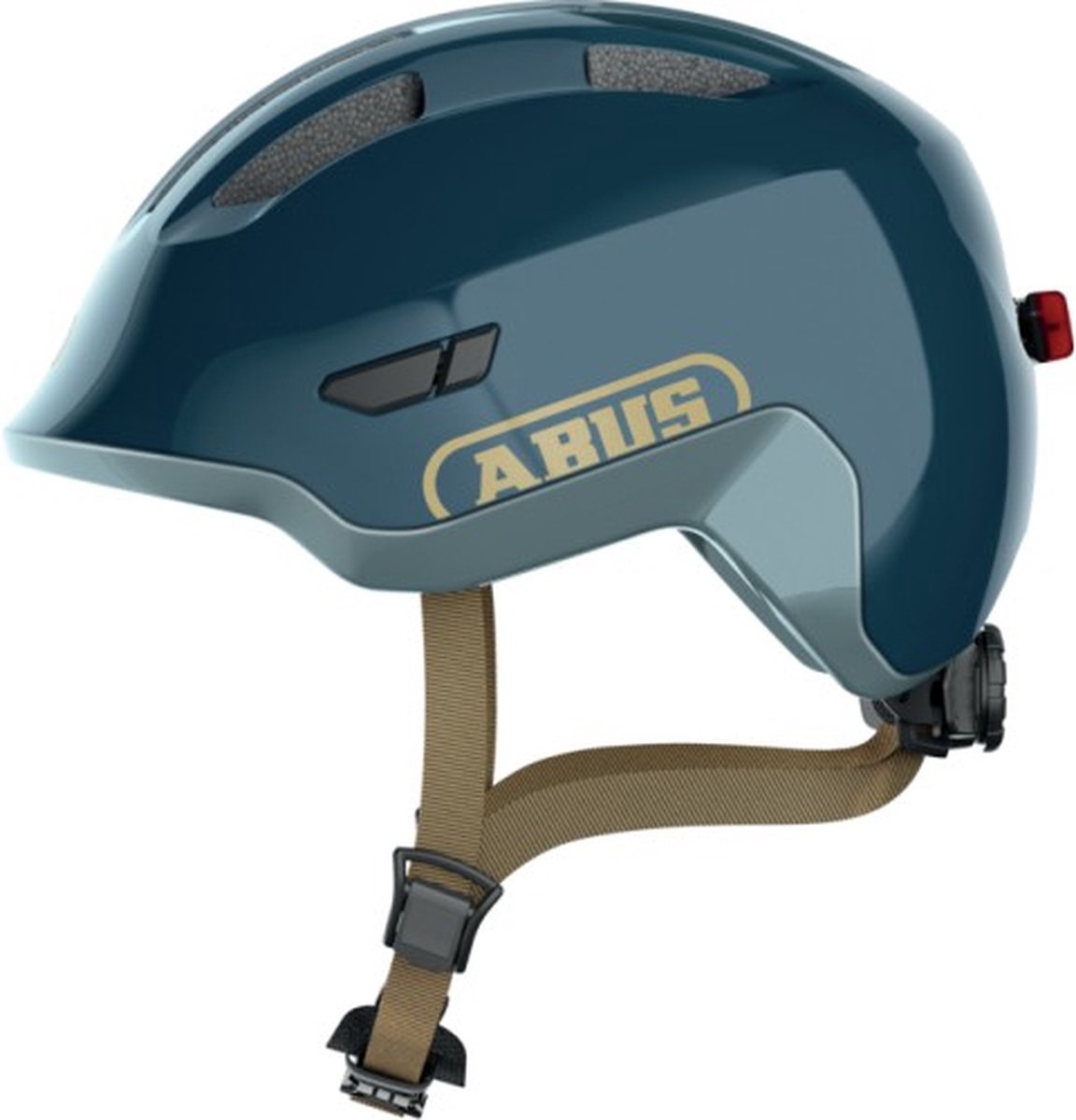 Abus børnehjelm smiley 3.0 ace LED - cykelhjelm med lys - dyb pasform plads til en fletning - til piger og drenge - blank blå, str. m