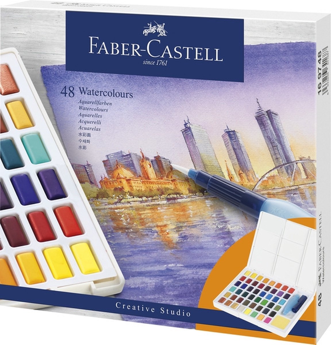 Faber-castell akvarel - æske med pander - aftagelig palette - 48 farver - fc-169748