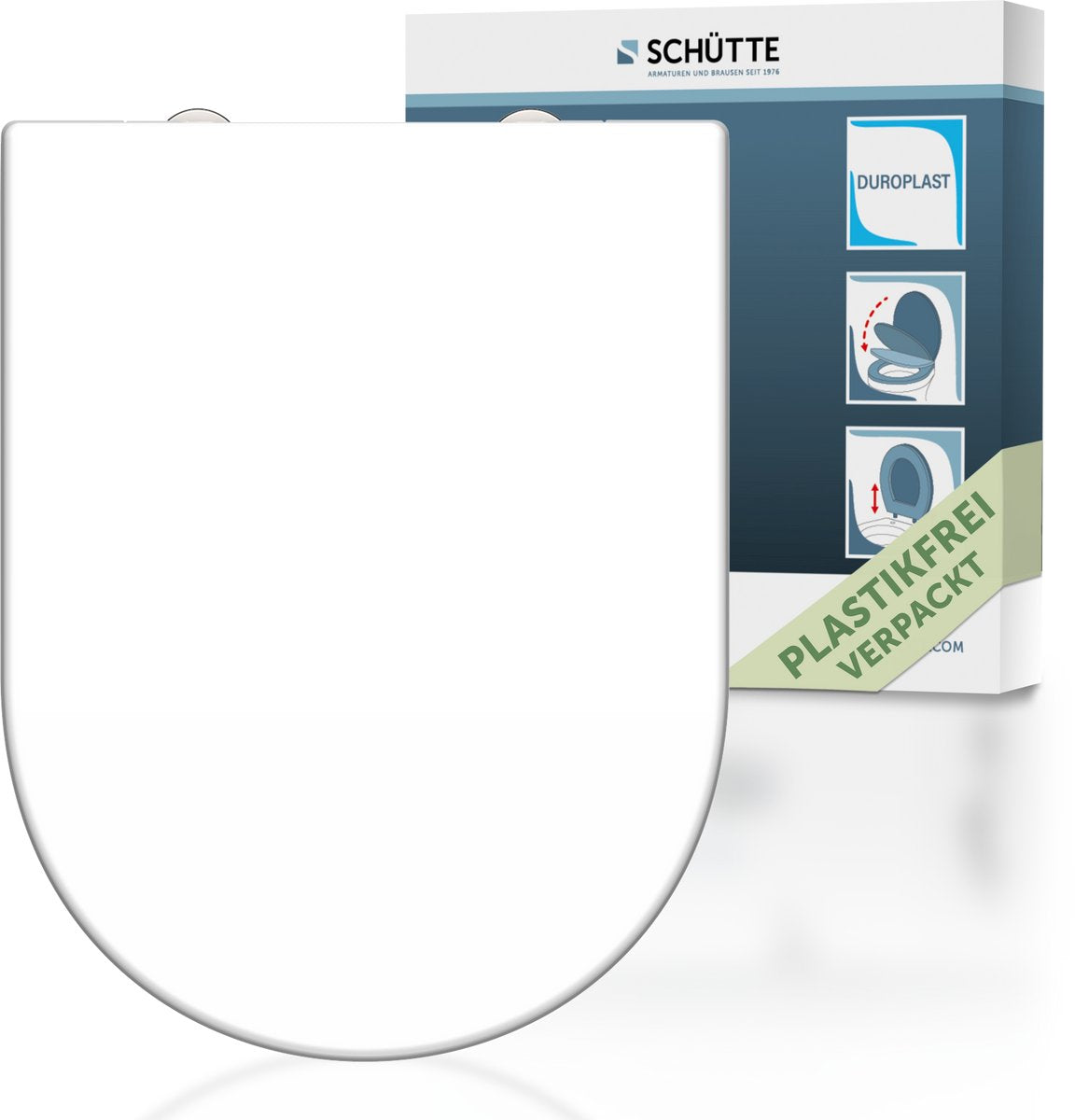 Schütte toiletsæde 82910 d-form hvid - duroplast - d-form - soft close - klikbar - rustfri stålhængsler - bæreevne op til 175 kg - lakeret - hvid