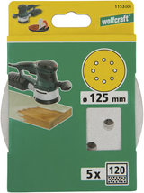 Wolfcraft selvklæbende slibeskiver | lak maling | k120 | ø125 mm | 5 stk - 1153000