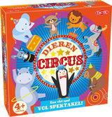 Taktisk dyrecirkus - brætspil - familiespil - ekstra stor spilleplade med en diameter på 60 cm - 5 trædyr - 4 store samletelte på 24x24 cm - fra 4 år