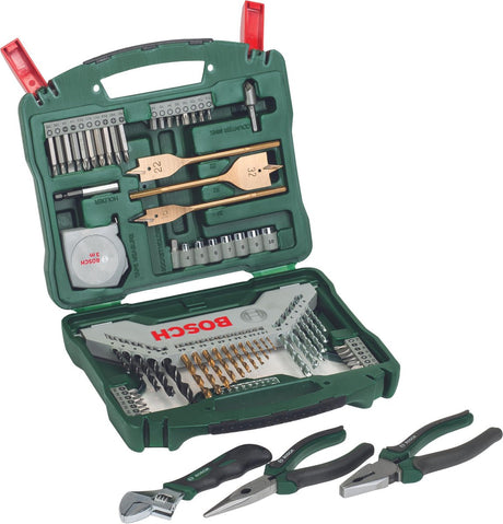 Bosch x-line boresæt - 70 dele - titanium plus serie - til træ, metal og sten - med gratis håndværktøj
