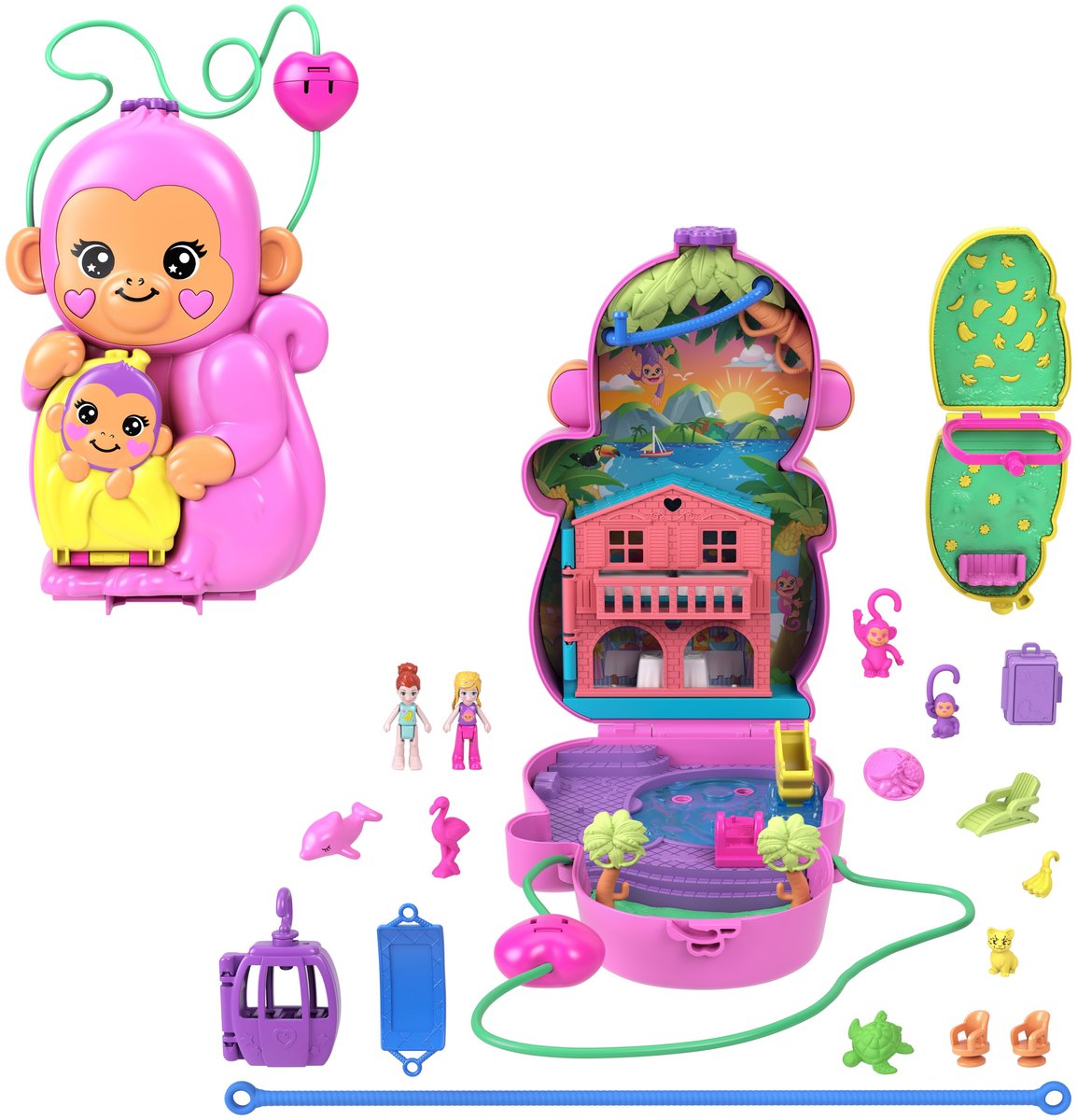 Polly pocket jungle mor abe og baby - figur sæt