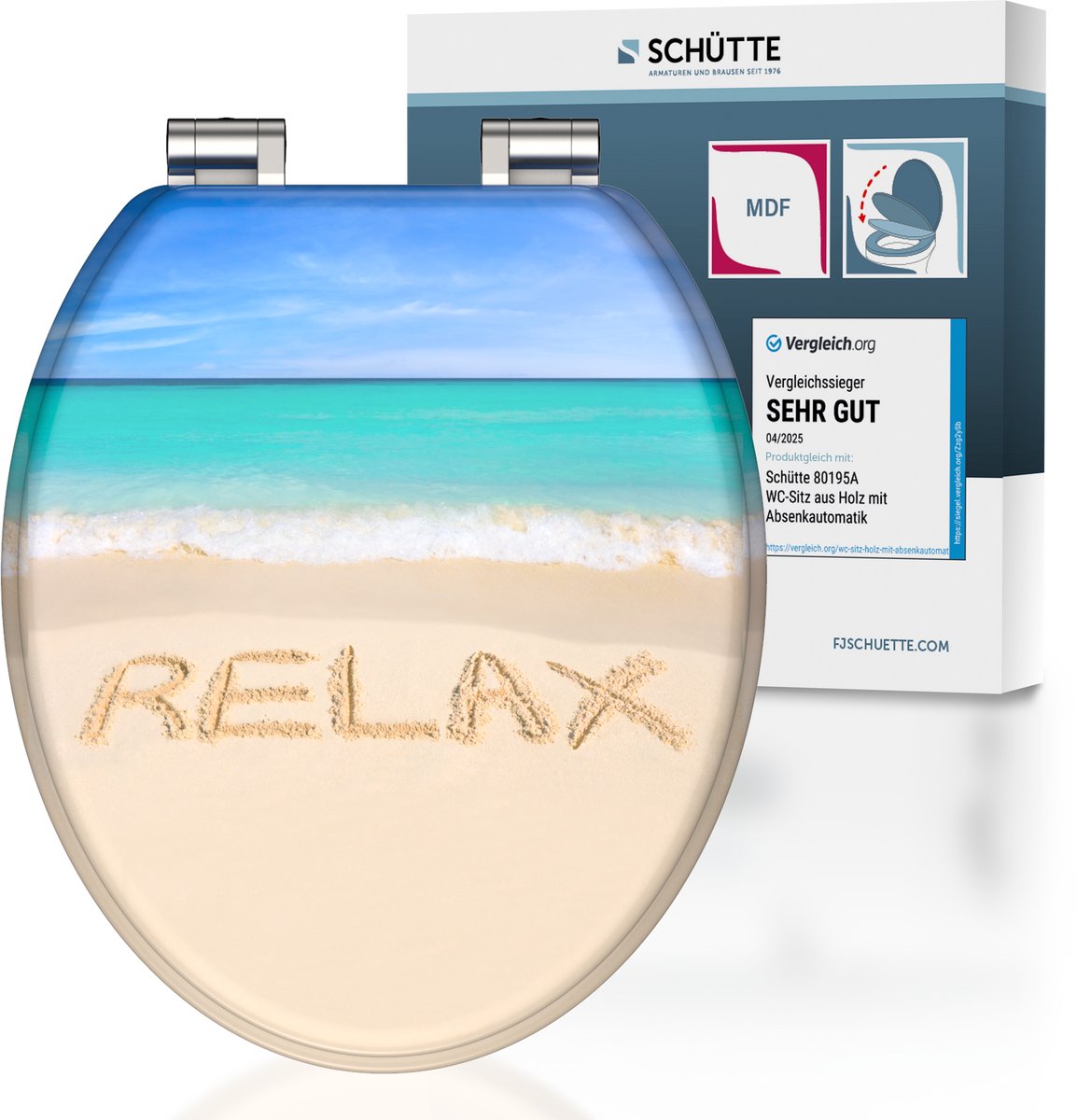 Schütte toiletsæde 80131 relax - MDF træ - soft close - krom hængsler - bæreevne op til 175 kg - indretning - 3-sidet print