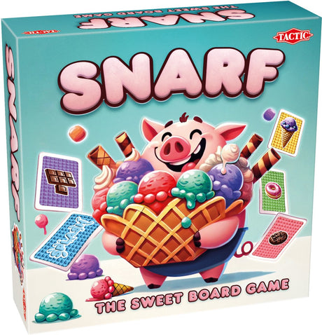 Taktisk snerp - brætspil - strategisk kortspil - familiespil - fyld slikbutikkerne og send grisen - actionkort, taktik og overraskende drejninger - 2 til 4 spillere - fra 6 år