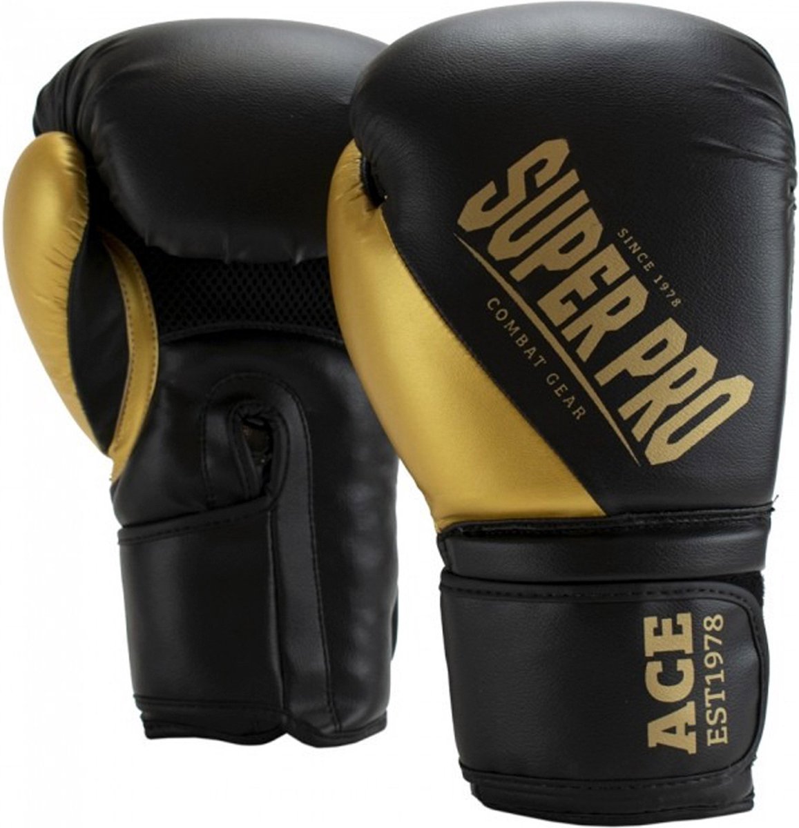 Super pro combat gear ace (kick)bokshandschoenen zwart goud 12oz