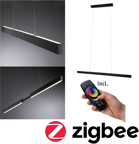 Paulmann LED hængelampe smart home Zigbee 3.0 aptare 2700k dæmpbar 2x2400lm 2x18w sort børstet