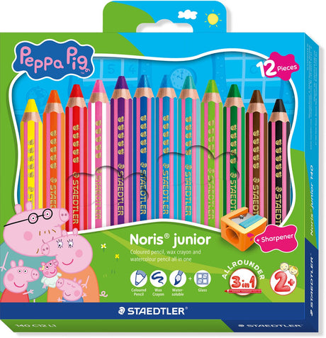 Staedtler peppa pig x noris junior 3-i-1 farveblyant - sæt 12 stk.