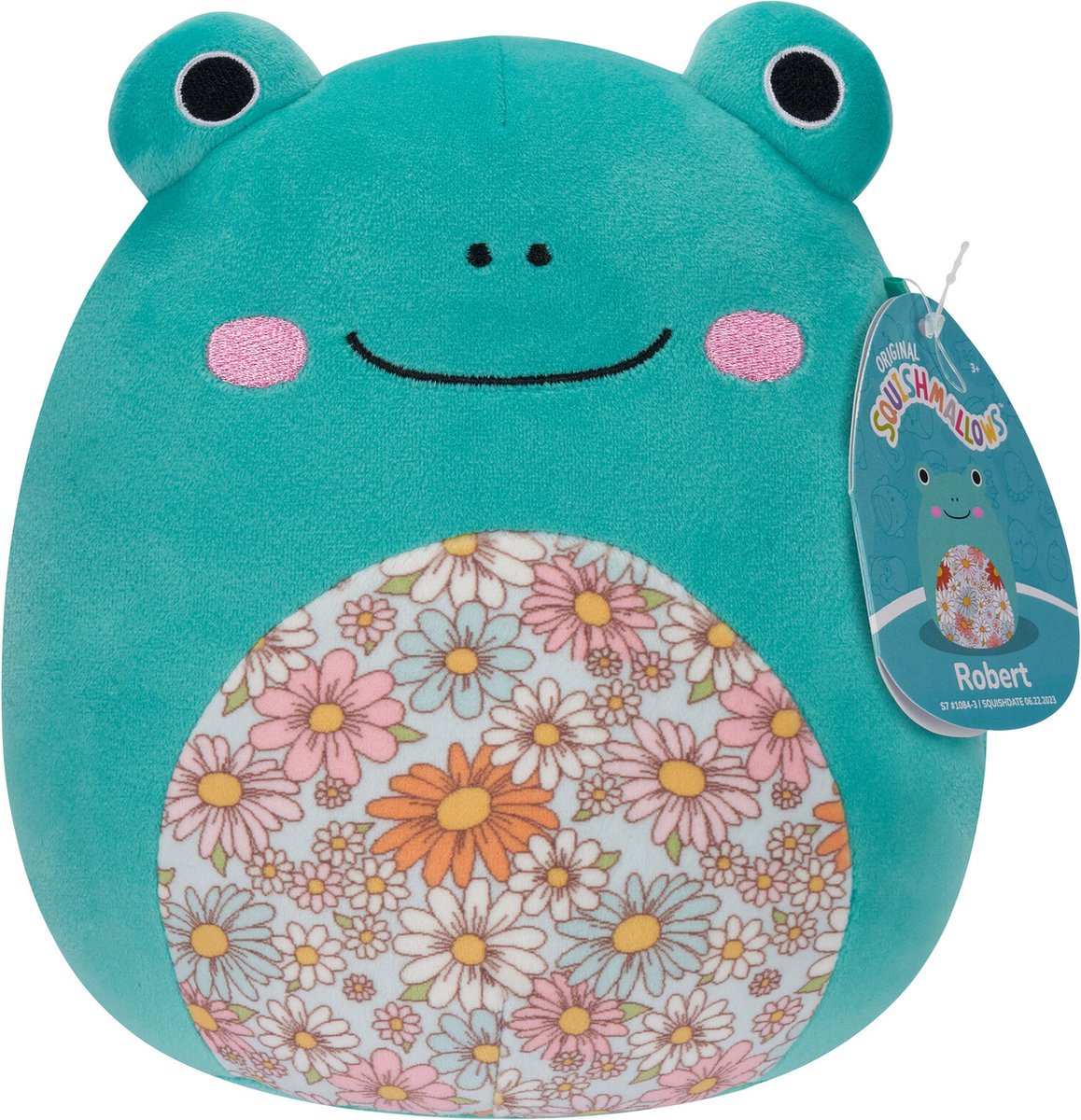 Squishmallows robert - aqua frø med blomstret mave 19 cm plys