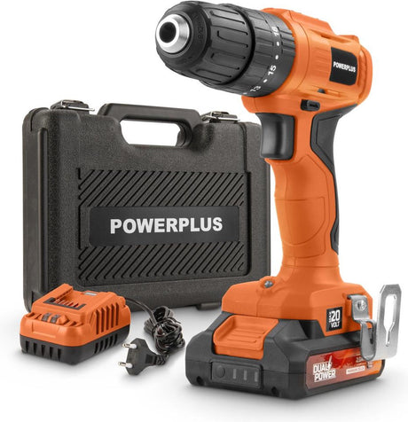 Powerplus dual power akku skruetrækker og slagboremaskine powdpo1110 - skruning, slagboring og boring - 20 v, 30 nm, med batteri og oplader