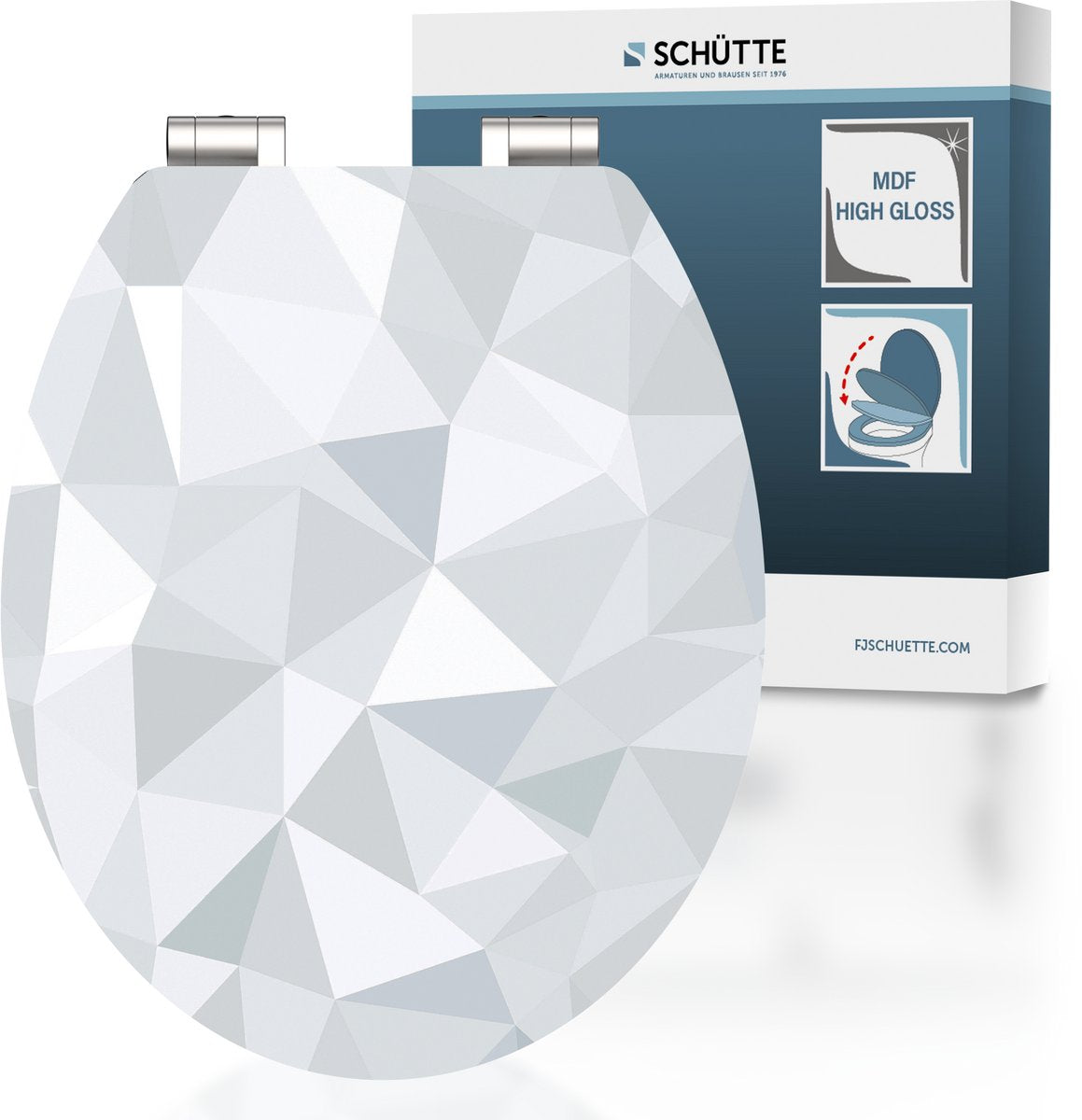 Schütte toiletsæde 80545 diamant - højglans - MDF træ - soft close - krom hængsler - bæreevne op til 175 kg - dekoration - 1-sidet print