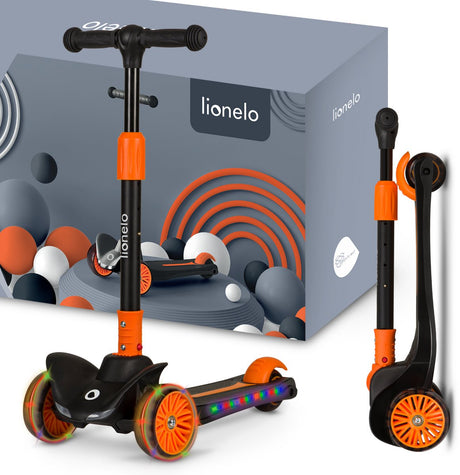 Lionelo Timmy børnescooter - balanceløbehjul til børn - fra 3 år - op til 50 kg - justerbar - LED hjul - skridsikker platform - foldestyr - belysning i hjuldækket - ingen montering nødvendig
