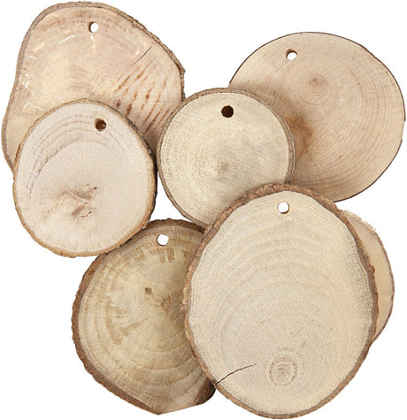 Creativ firma træskiver med hul, d 40-70 mm, hulstørrelse 4 mm, tykkelse 5 mm, ca. 250 gr, 25 stk 1 æske