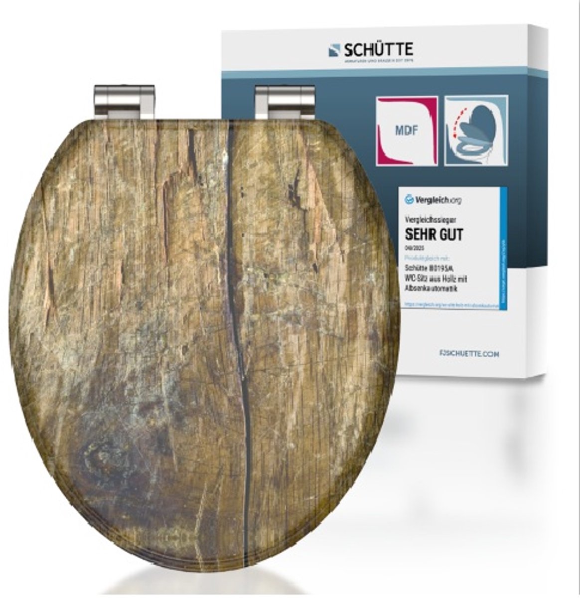 Schütte toiletsæde 80124 massivt træ - MDF træ - soft close - krom hængsler - bæreevne op til 175 kg - indretning - 3-sidet print