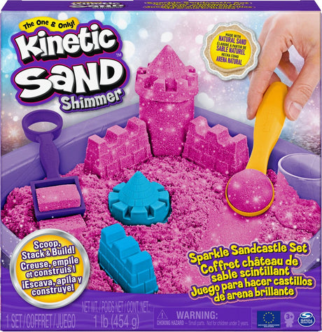 Kinetisk sandglimmer - sandslotsæt med 453 g pink glitrende originale 3 forme og 2 værktøjer - sanselegetøj