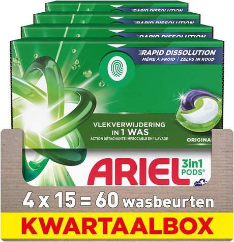 Ariel 3-i-1 vaskemiddelbælg original - 4 x 15 vaske