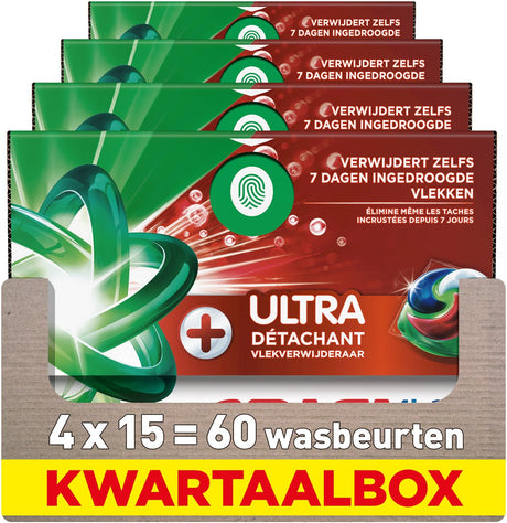 Ariel 4-i-1 vaskemiddelbælg + ultra pletfjerner - 4 x 15 vaske