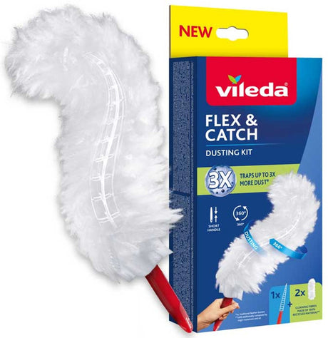 Vileda flex catch - støvkost med kort skaft - 2 refills inkluderet - anti-slip - fleksibelt hoved - 179432