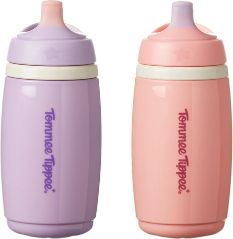Tommee tippee-isoleret aktiv tudkop - 2 stk - 266 ml - lækagesikker vandflaske til småbørn 12m+ - pink og lilla