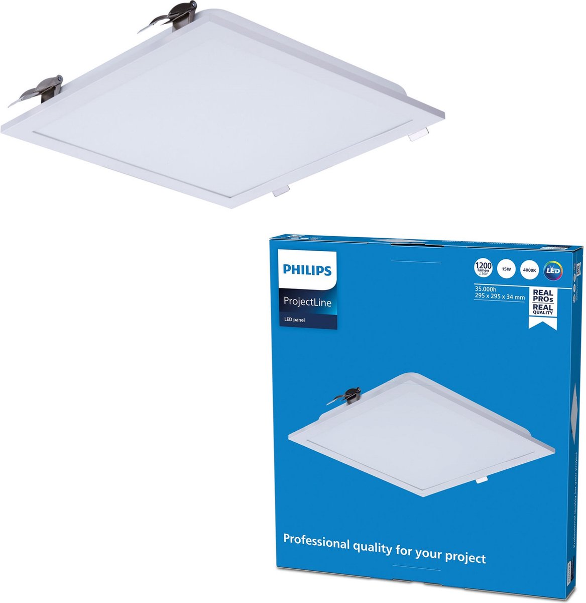 Philips led philips projectline inbouwpaneel 30 x 30 cm natuurlijk wit licht, 4000 k 1200 lm