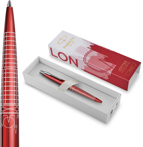 Parker jotter kuglepen | specialudgave | london rød med krom detalje | medium nib | blåt blæk | gaveemballage