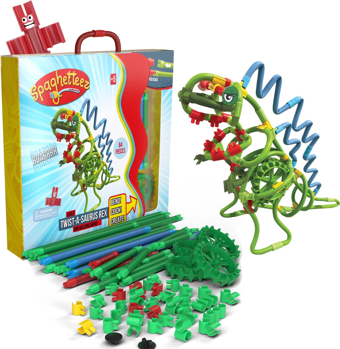 Spaghetteez twist-a-saurus rex fleksible byggestænger, 64 stk.