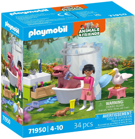 Playmobil | dyr venner | kæledyr bad sjov | legetøj fra 4 år | gave til børn | stimulerer kreativitet og interaktion med dyr | dyrepleje og badning med tilbehør | 71950