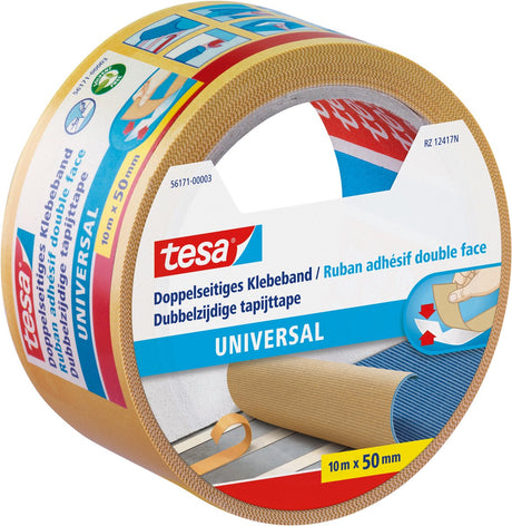 Tesa dobbeltklæbende tape universal - alsidig selvklæbende tape til emballage, dekoration og tæpper eller til kunsthåndværk - 10 m x 50 mm