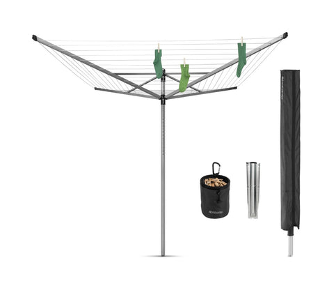 Brabantia lift-o-matic advance tørretumbler - 60 m - med metaljordanker - beskyttelsesdæksel og tøjklemmepose - metallisk grå