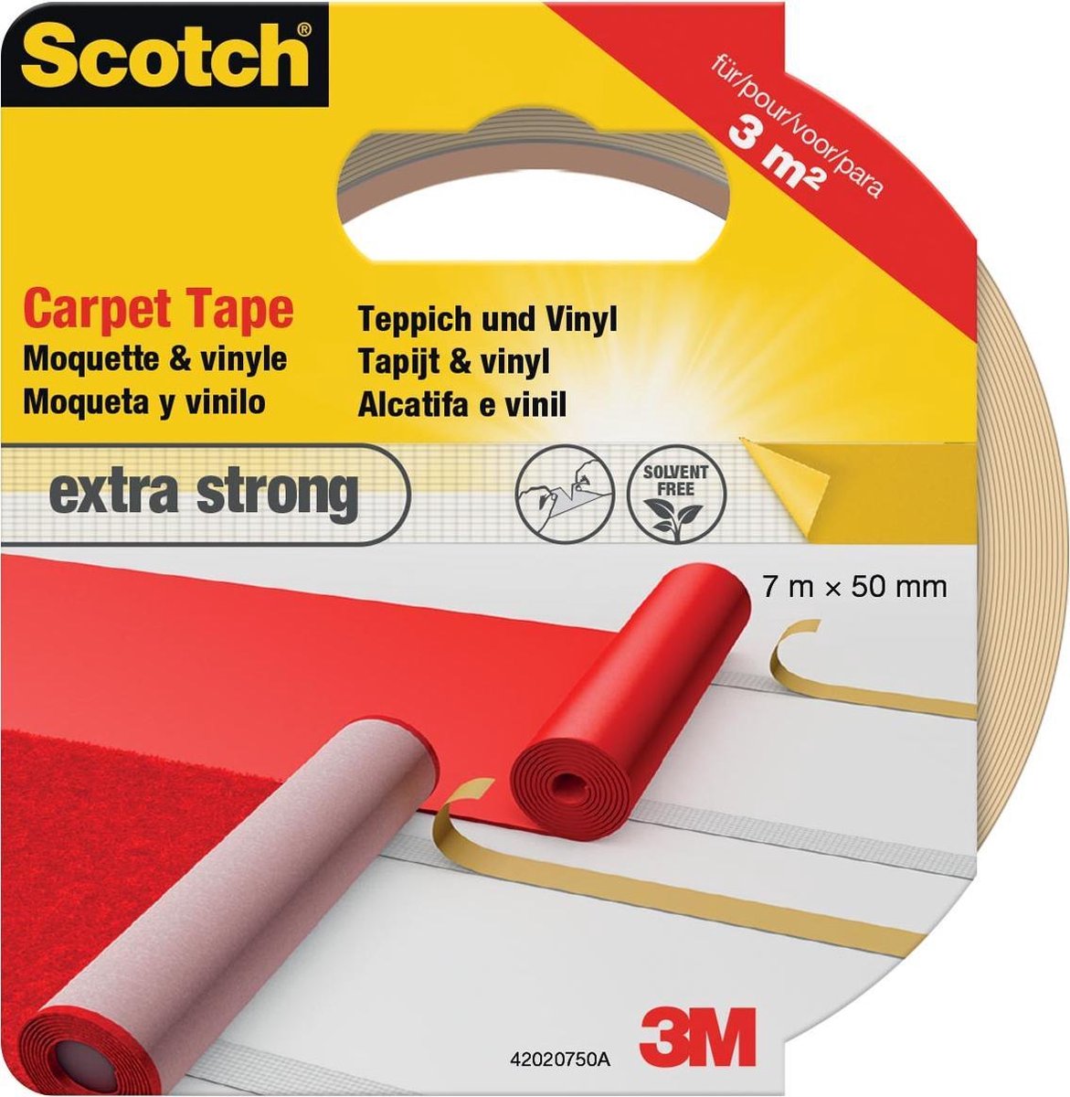 3 m scotch® tæppetape, 42020750, ekstra stærk, 50 mm x 7 m, 1 rulle