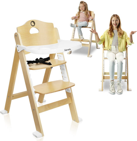 Lionelo floris højstol 3i1 - spisestuestol, højstol med fodstøtte stol op til 40 kg - 4-trins justerbar sæde og fodstøtte - birketræ, aftageligt bord, sikkerhedsseler - Skandinavisk design, vokser med barnet