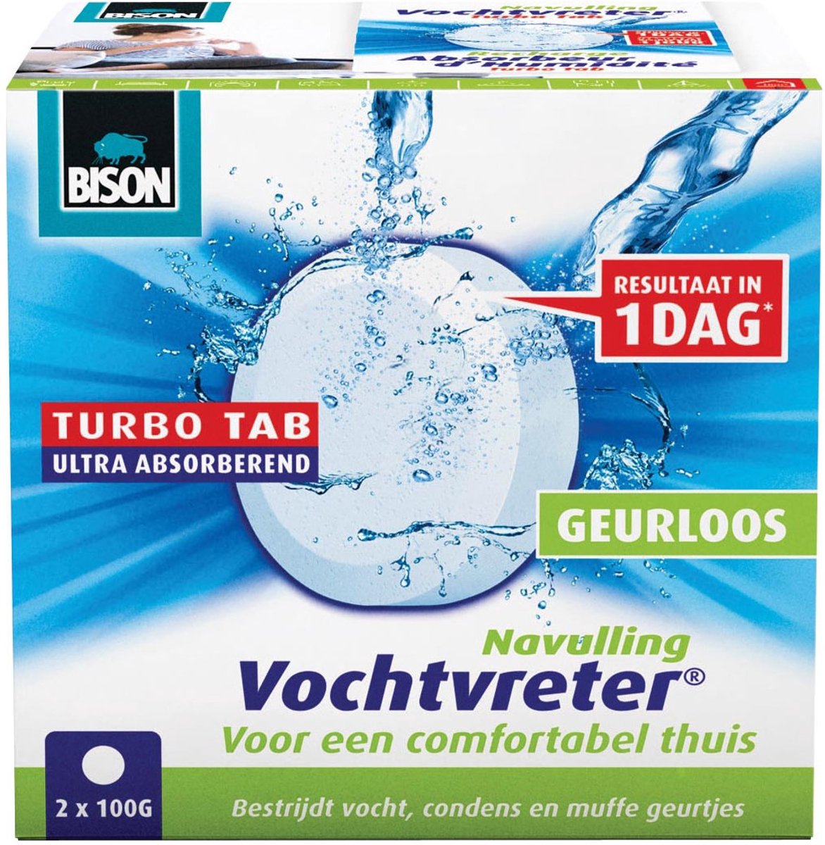 Bison moisture absorber® refill tablet 2x 100 g, luftaffugter, velegnet til moisture absorber® stemning, bekæmp høj luftfugtighed, ikke påkrævet batteri, også velegnet til campingvogne og campister