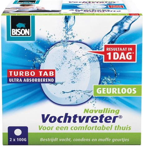 Bison moisture absorber® refill tablet 2x 100 g, luftaffugter, velegnet til moisture absorber® stemning, bekæmp høj luftfugtighed, ikke påkrævet batteri, også velegnet til campingvogne og campister