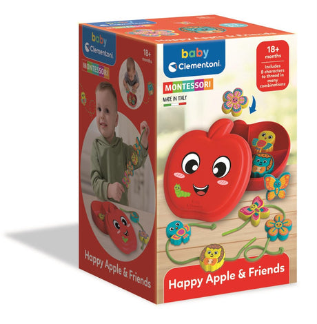 Clementoni happy apple friends rijgspel - rijgkralen en kralen rijgen voor peuters en kinderen - montessori baby speelgoed - fijne motoriek oefenen