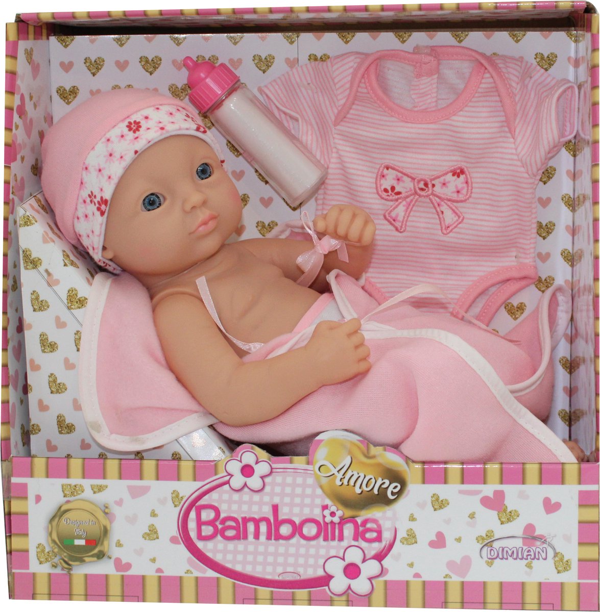 Dimian dukke med bad og tilbehør - amore - 30 cm.