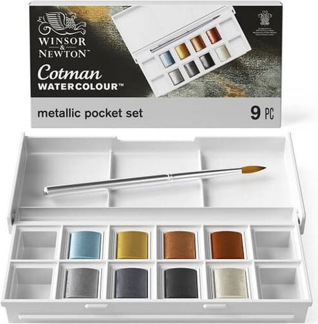Winsor newton cottman metallisk lommeboks akvarelsæt 8 pander