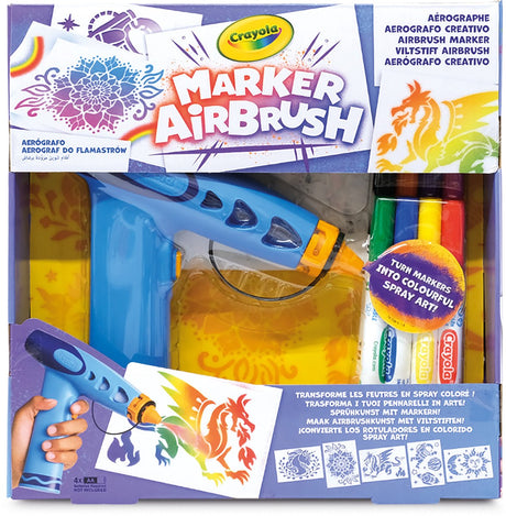 Crayola markør airbrush - hobbypakke - kreativ malersprøjte til børn med 8 vaskbare markører og 5 stencils - pædagogisk legetøj til kunstaktiviteter - fra 6 år