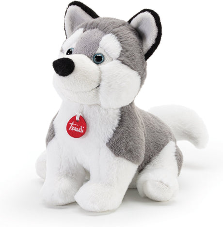 Trudi hvalp kramme hund husky hvalp 28 cm - højkvalitets plys kramme legetøj - kramme til drenge og piger - grå hvid - 19x28x28 cm str. m