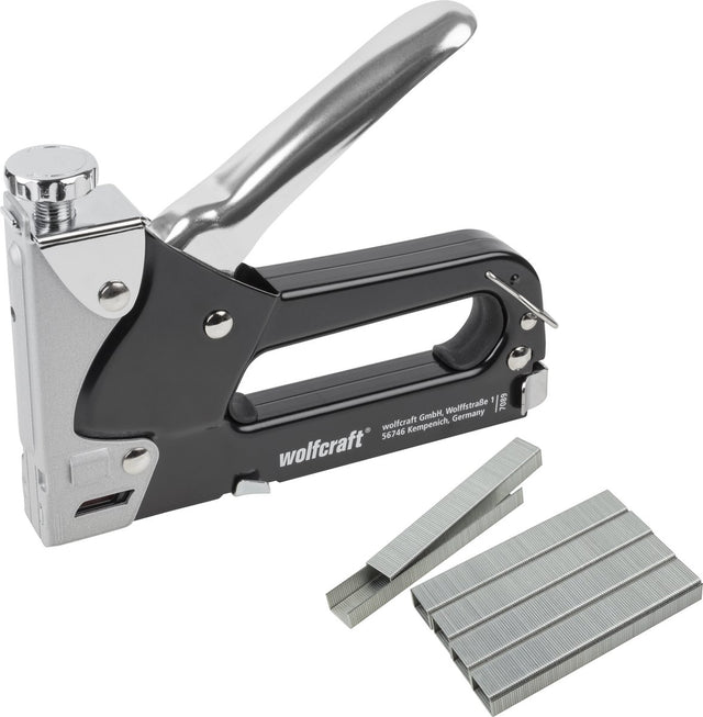Wolfcraft - håndhæftersæt - hæftepistol inklusive 1000 hæfteklammer - tacocraft 7 - 7089000